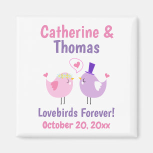 Lovebirds Cute Pink Purple Wedding Favour Magnet
