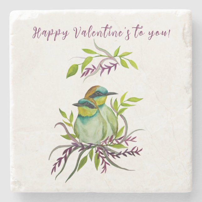 Lovebirds for Valentine's Day Stone Coaster (Front)