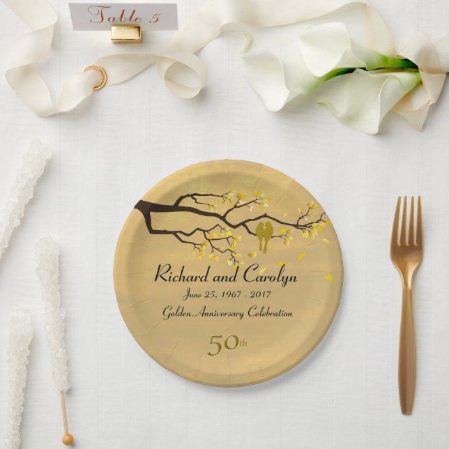 Lovebirds Golden Anniversary Paper Plate (Wedding)