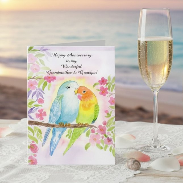 Lovebirds Grandmother & Grandpa Happy Anniversary  Card (Creator Uploaded)