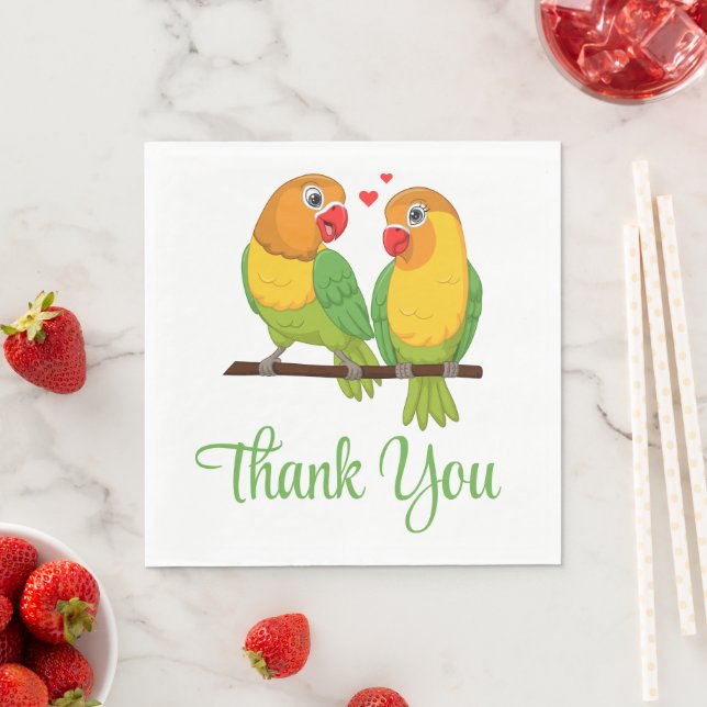 Lovebirds Green Love Birds Thank You Wedding  Napkin (Insitu)
