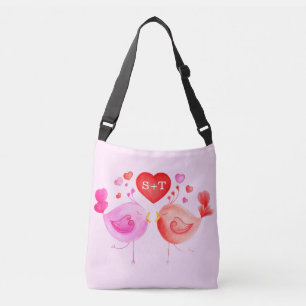 Lovebirds heart watercolor art custom tote bag