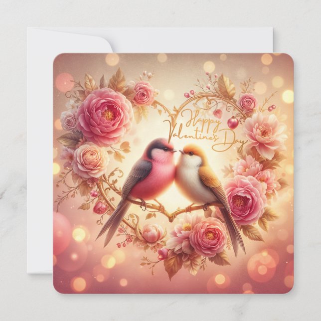 Lovebirds in Bloom – Romantic Valentine's Day Card (Front)