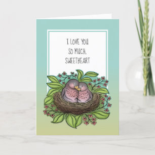 Lovebirds in Nest Couple Anniversary or Valentine Holiday Card