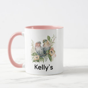 Lovebirds in Pastel Watercolors Mug