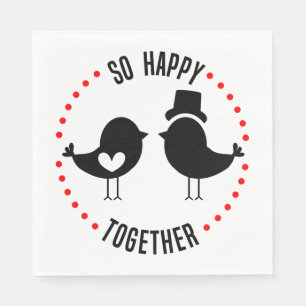 Lovebirds Just Married Black White Wedding Birds Napkin