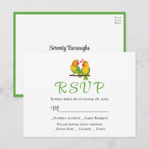 Lovebirds Love Birds Yellow Green Wedding RSVP Postcard