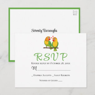 Lovebirds Love Birds Yellow Green Wedding RSVP Postcard