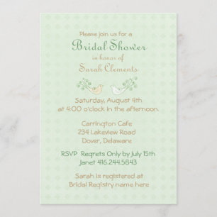 Lovebirds Mint Wedding Bridal Shower Invitation