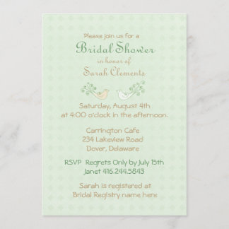 Lovebirds Mint Wedding Bridal Shower Invitation