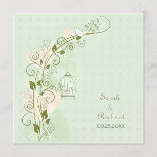 Lovebirds Mint Wedding Invitation