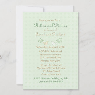 Lovebirds Mint Wedding Rehearsal Dinner Invitation