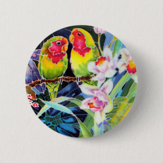 Lovebirds n Orchids Tropical Print Button Pin