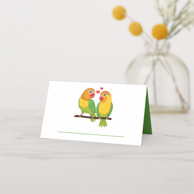 Lovebirds Nature Love Birds Green Wedding Escort Place Card (Front)