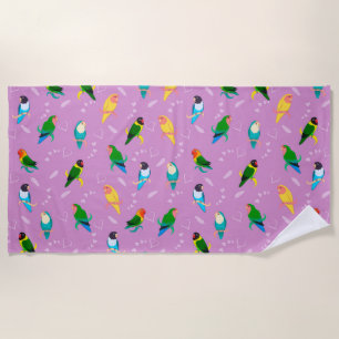 Lovebirds of Rainbow Colours Pattern Beach Towel