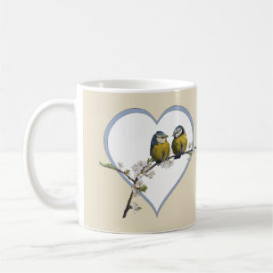 lovebirds on a cherry blossom branch heart beige c coffee mug