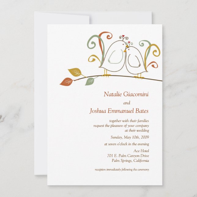 Lovebirds on Branches Wedding Invitations (Front)