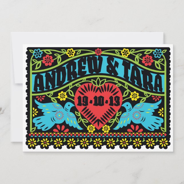 Lovebirds Papel Picado Wedding Invitation (Front)