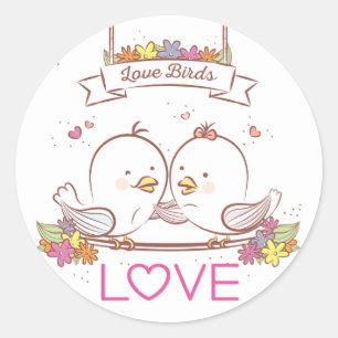 Lovebirds Pink And Brown Wedding Love Classic Round Sticker