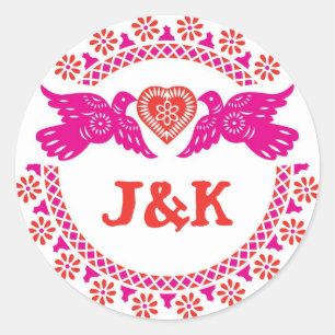Lovebirds pink and red round sticker