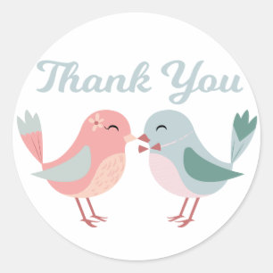 Lovebirds Pink & Blue Thank You Wedding Bridal Classic Round Sticker