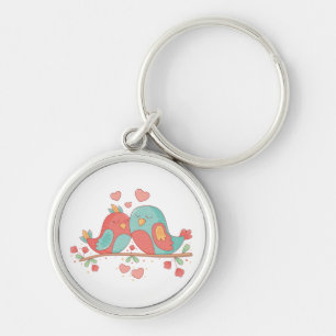 Lovebirds Pink & Blue Turquoise Wedding Love Key Ring