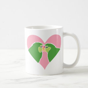 Lovebirds Pink Heart Green Parrots Clipart Coffee Mug