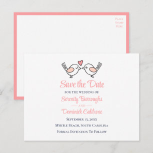 Lovebirds Pink Love Birds Wedding Save the Date Announcement Postcard