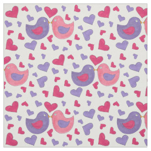 Lovebirds Pink Purple Dove Birds Hearts Love Fabric