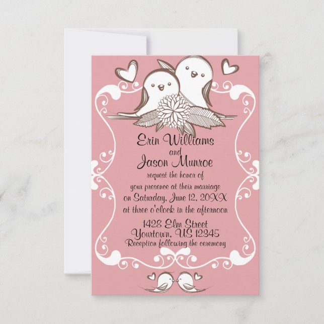 Lovebirds Pink Wedding Invitation (Front)