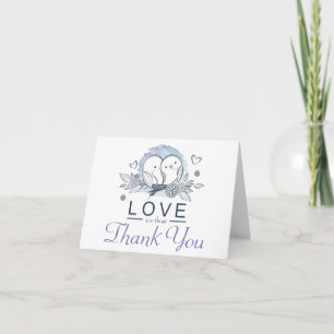 Lovebirds Purple Thank You Wedding Card