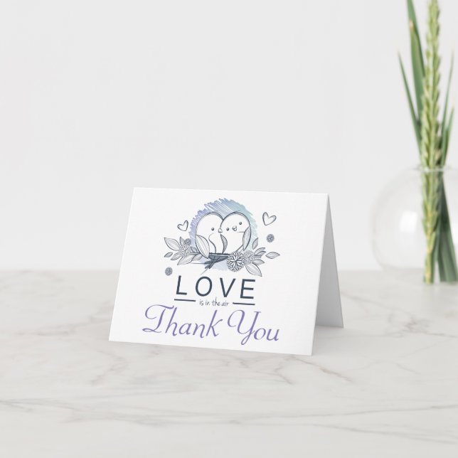 Lovebirds Purple Thank You Wedding Card (Front)