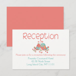 Lovebirds Reception Pink and Blue - Green Wedding Invitation