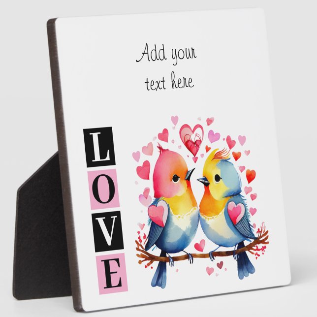 Lovebirds romantic custom text valentine pink plaque (Creator Uploaded)