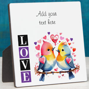 Lovebirds romantic custom text valentine purple plaque