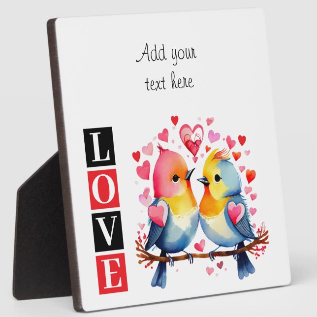 Lovebirds romantic custom text valentine red plaque (Creator Uploaded)