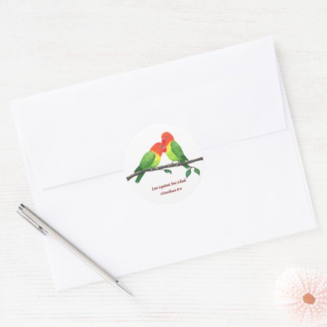 Lovebirds Round Sticker (Envelope)