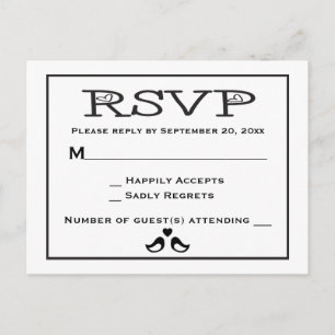 Lovebirds RSVP Black And White Wedding Invitation Postcard