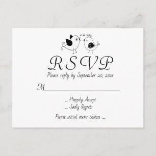 Lovebirds RSVP Black White Wedding Birds Party Invitation Postcard