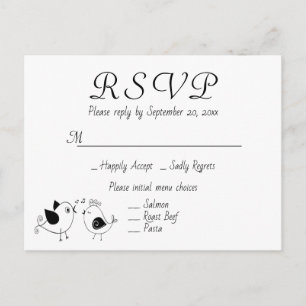 Lovebirds RSVP Black White Wedding Birds Party Invitation Postcard