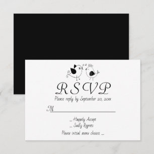 Lovebirds RSVP Black White Wedding Cartoon Birds Invitation