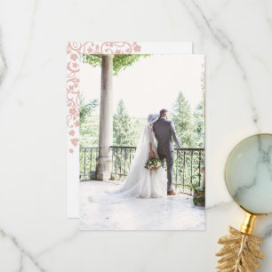 Lovebirds Secret Garden Blush Floral Photo Wedding Thank You Card