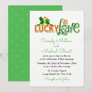 Lovebirds & Shamrock Green & White Wedding Love Invitation