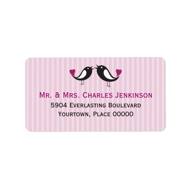 Lovebirds Striped Pink Address Label (Front)