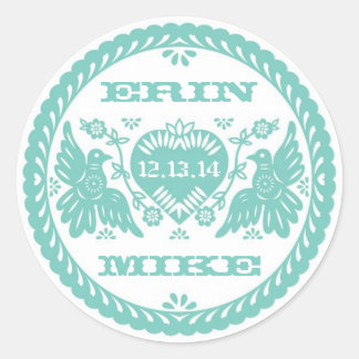 Lovebirds teal 3" round sticker