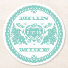 Lovebirds teal 4" paper coaster