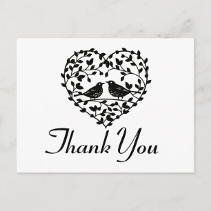 Lovebirds Thank You Black And White Floral Heart Postcard