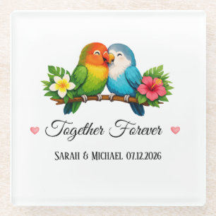 Lovebirds Together Forever Wedding Anniversar Glass Coaster