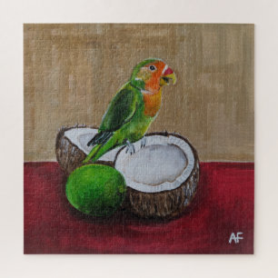 Lovebird's Tropical Fiesta Painting by Alfred Fox Jigsaw Puzzle