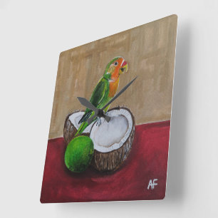 Lovebird's Tropical Fiesta Painting by Alfred Fox Square Wall Clock
